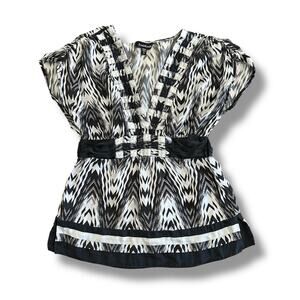 Bebe Silk Kimono‎ Dolman Sleeve Blouse Womens Size XS Black White Y2K